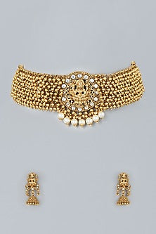 Gold Finish Lakshmi Mata Choker Necklace Set