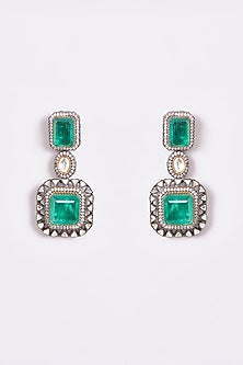 White Finish Kundan Polki & Emerald Stone Long Necklace Set
