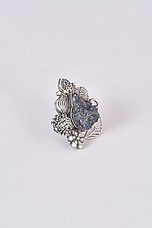 Silver Oxidized Finish Grey Stone Ring