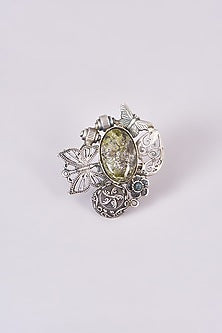 Silver Oxidized Finish Green Stone Ring