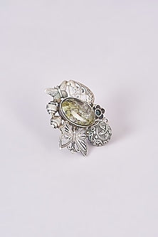 Silver Oxidized Finish Green Stone Ring