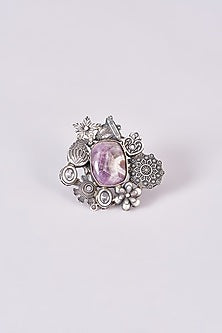 Silver Oxidized Finish Purple Stone Ring