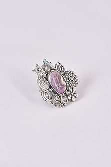 Silver Oxidized Finish Purple Stone Ring