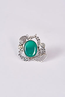 Silver Oxidized Finish Green Stone Ring