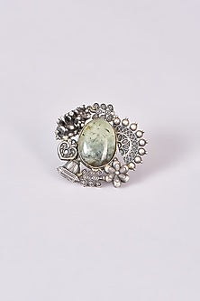 Silver Oxidized Finish Light Green Stone Ring