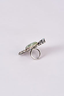 Silver Oxidized Finish Light Green Stone Ring