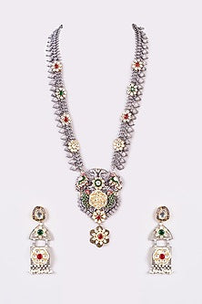 Two-Tone Finish Kundan Polki & Multi-Colored Stone Long Necklace Set