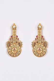 Gold Finish Carved Temple Dangler Earrings