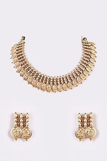 Gold Finish Carved Temple Choker Necklace Set