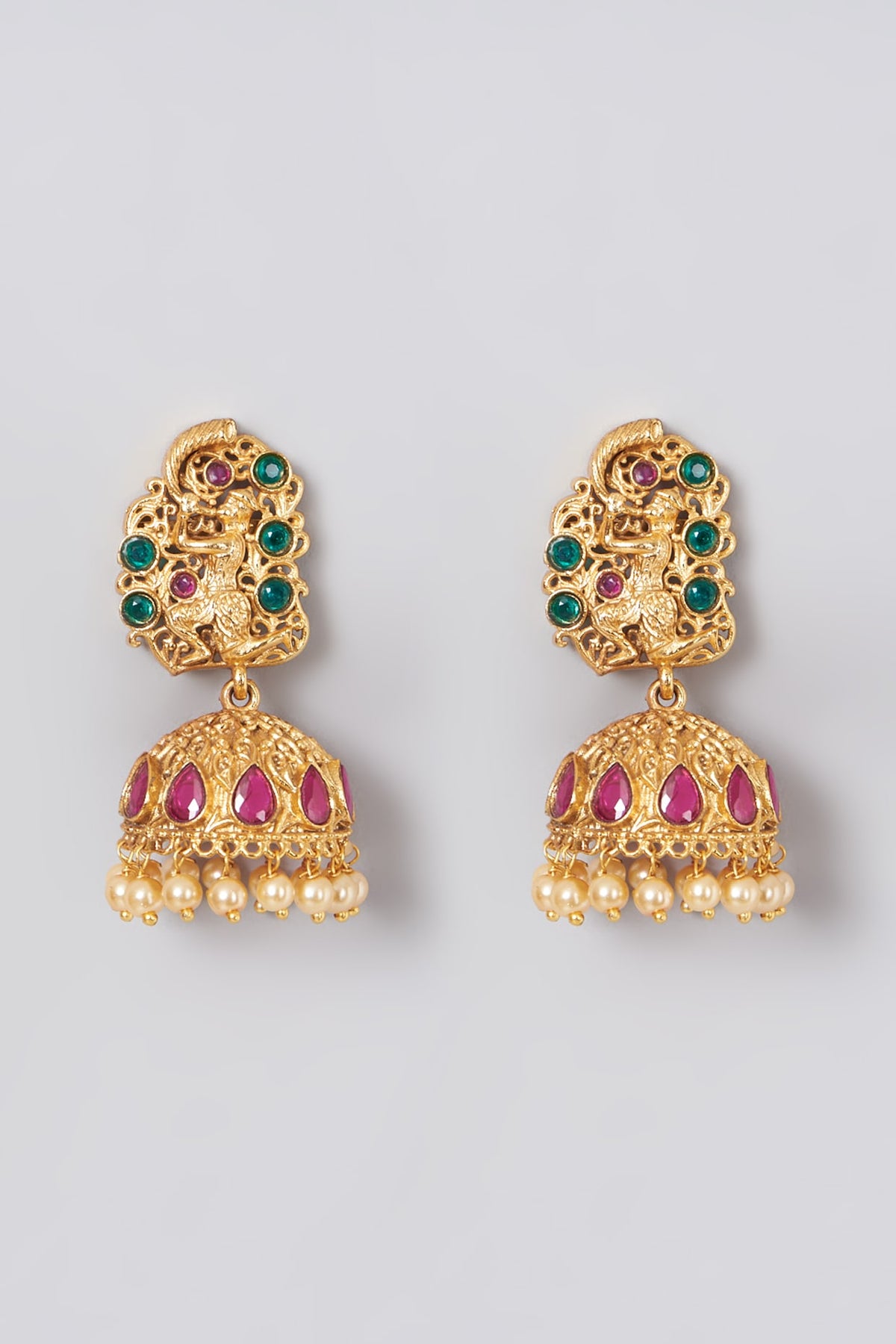 Gold Finish Beaded Jhumkas