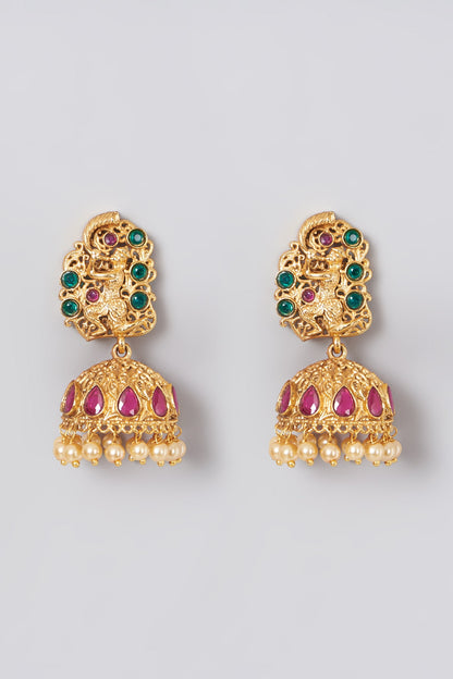Gold Finish Beaded Jhumkas