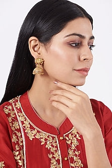 Gold Finish Earrings With Metal Balls