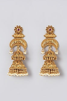 Gold Finish Long Temple Earrings