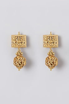 Gold Finish Temple Earrings With Metal Balls
