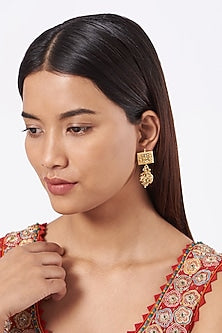 Gold Finish Temple Earrings With Metal Balls