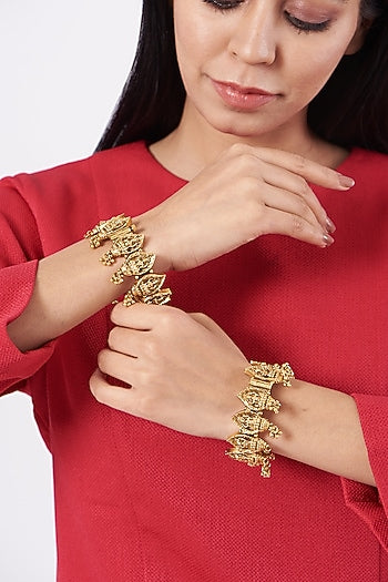 Gold Finish Temple Bangle (Set of 2)