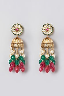 Gold Finish Kundan Polki Temple Earrings