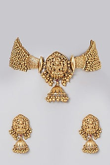 Gold Finish Choker Necklace Set With Metal Balls