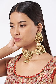 Gold Finish Choker Necklace Set With Metal Balls