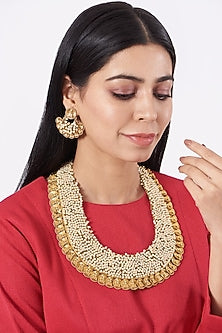 Gold Finish Synthetic Stone Necklace Set