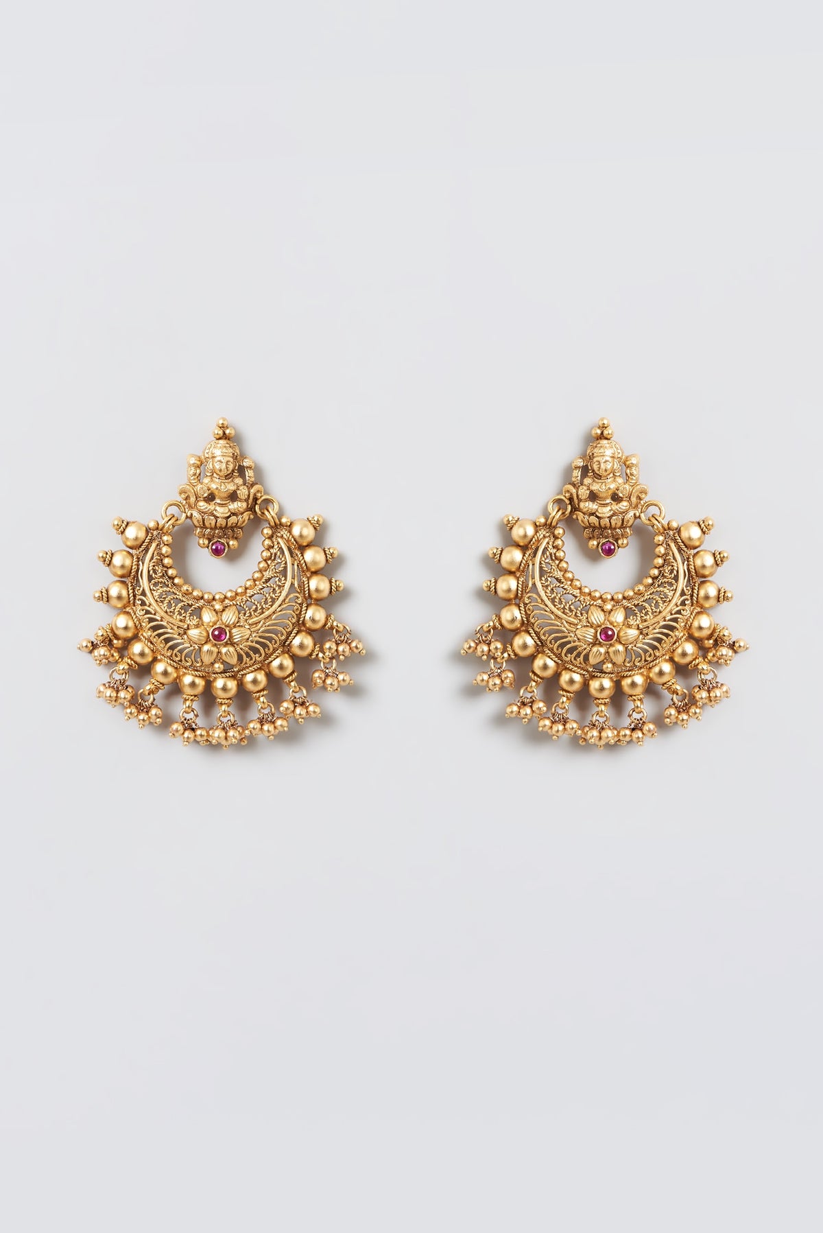 Gold Finish Laxmi Motif Chandbali Earrings