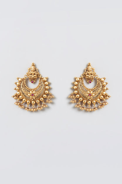 Gold Finish Laxmi Motif Chandbali Earrings