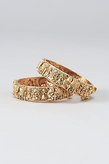 Gold Finish Temple Bangles (Set of 2)