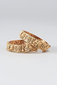 Gold Finish Temple Bangles (Set of 2)