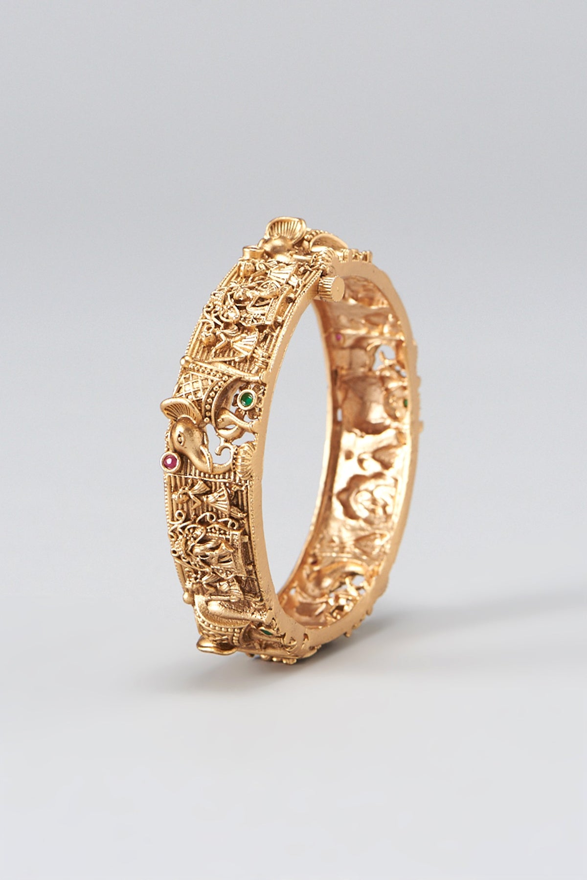Gold Finish Temple Bangles (Set of 2)