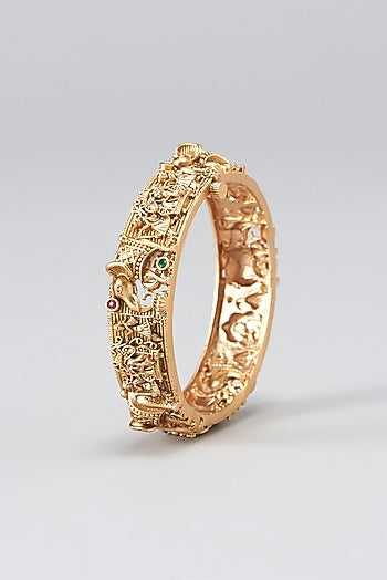 Gold Finish Temple Bangles (Set of 2)