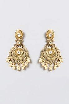 Gold Finish Kundan Polki Dangler Earrings