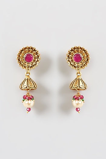 Gold Finish Motif & Bead Long Temple Necklace Set