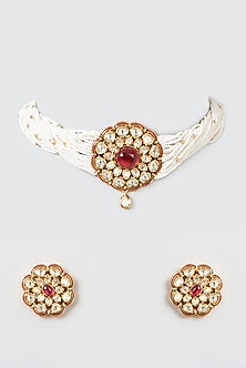 Gold Finish Kundan Polki Choker Necklace Set