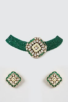 Gold Finish Kundan Polki Choker Necklace Set