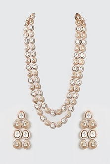 Gold Finish Kundan Polki Long Necklace Set