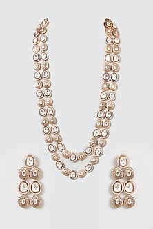 Gold Finish Kundan Polki Long Necklace Set