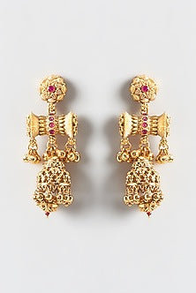 Gold Finish Floral Temple Choker Necklace Set