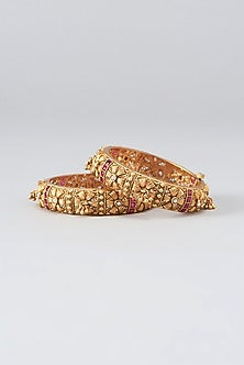 Gold Finish Floral Motif Bangles (Set of 2)