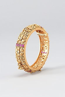 Gold Finish Floral Motif Bangles (Set of 2)