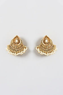 Gold Finish Kundan Polki Stud Earrings