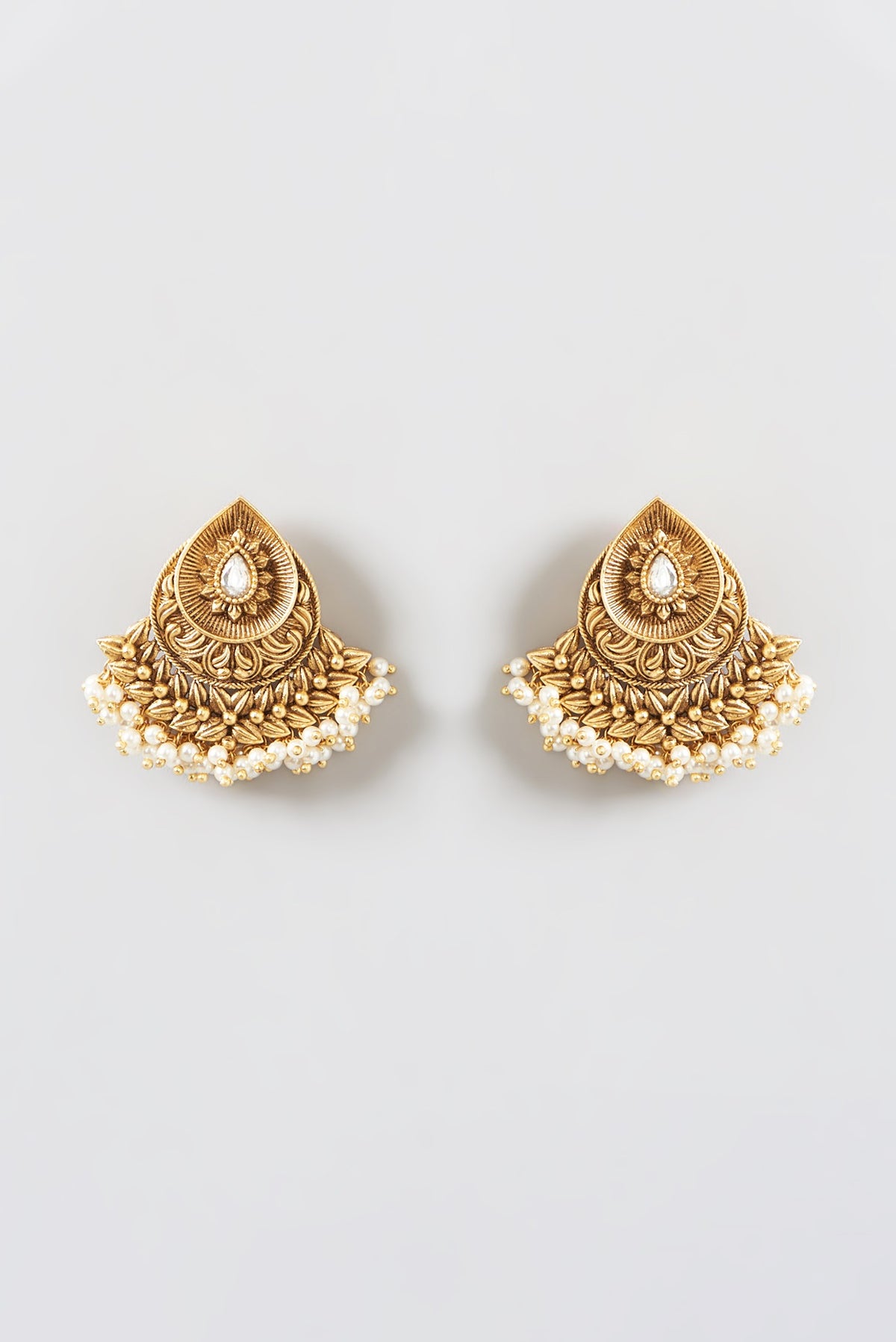 Gold Finish Kundan Polki Stud Earrings