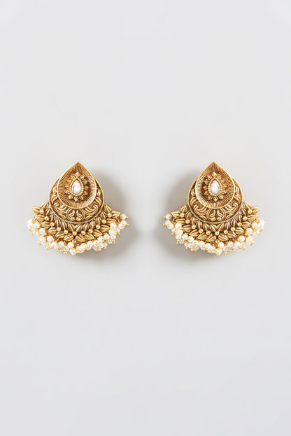 Gold Finish Kundan Polki Stud Earrings