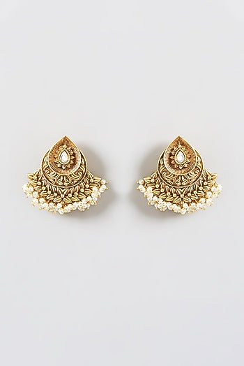 Gold Finish Kundan Polki Stud Earrings