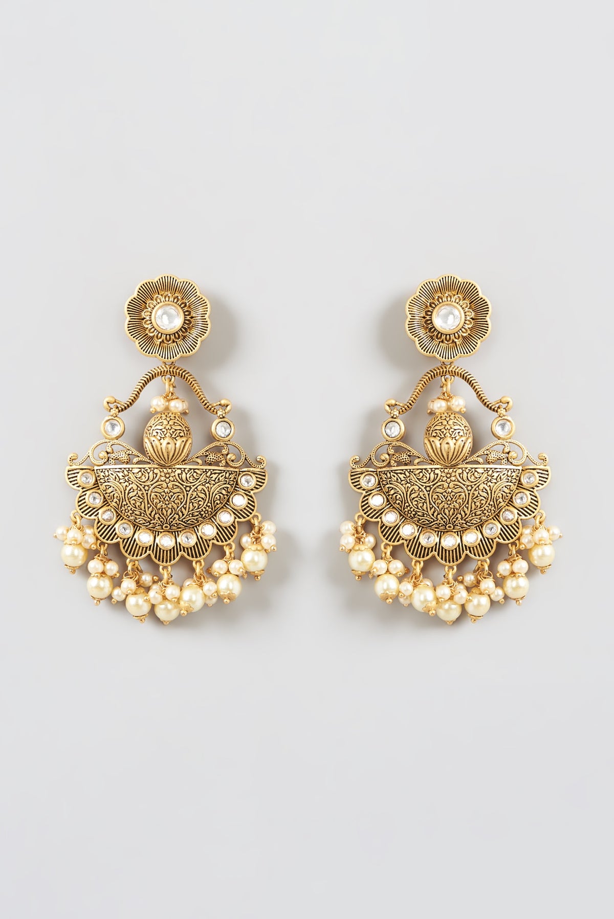 Gold Finish Kundan Polki Dangler Earrings
