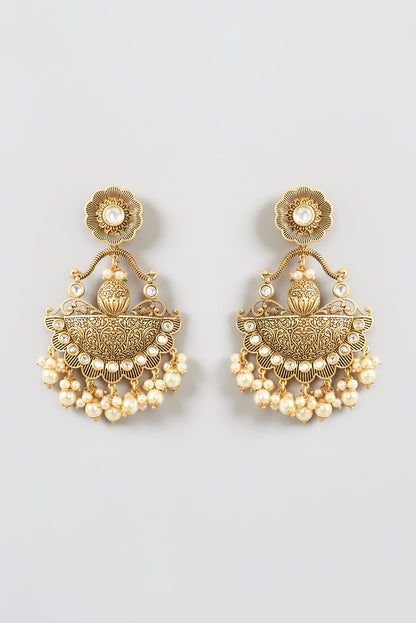 Gold Finish Kundan Polki Dangler Earrings