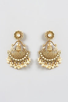 Gold Finish Kundan Polki Dangler Earrings