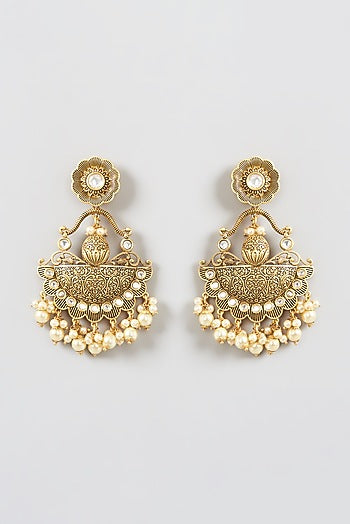 Gold Finish Kundan Polki Dangler Earrings