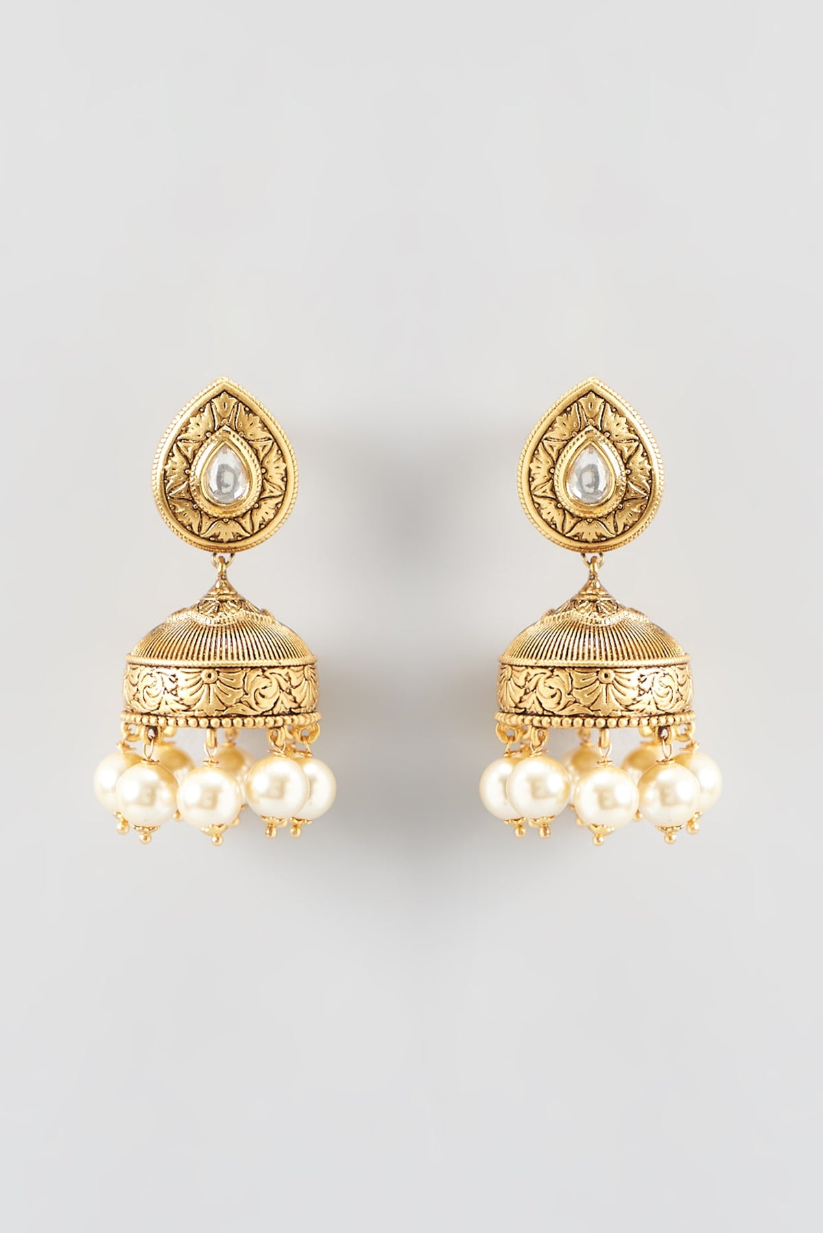 Gold Finish Kundan Polki Dangler Earrings