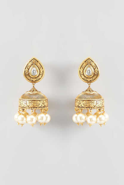 Gold Finish Kundan Polki Dangler Earrings