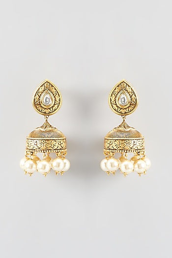 Gold Finish Kundan Polki Dangler Earrings